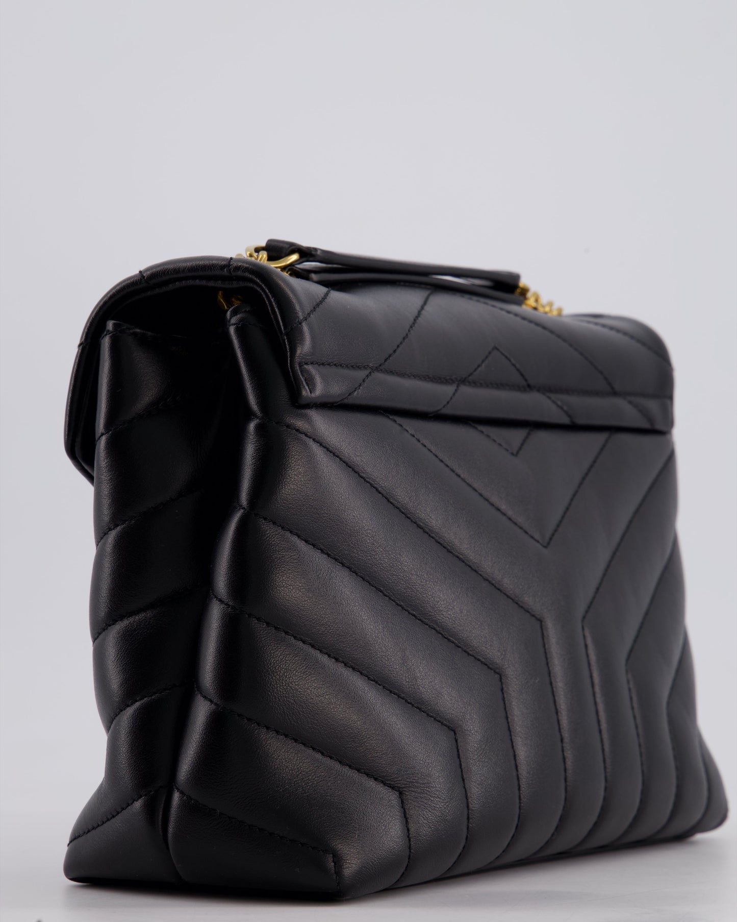 Saint Laurent Small Black Loulou Bag in Calfskin Leather with Gold Hardware