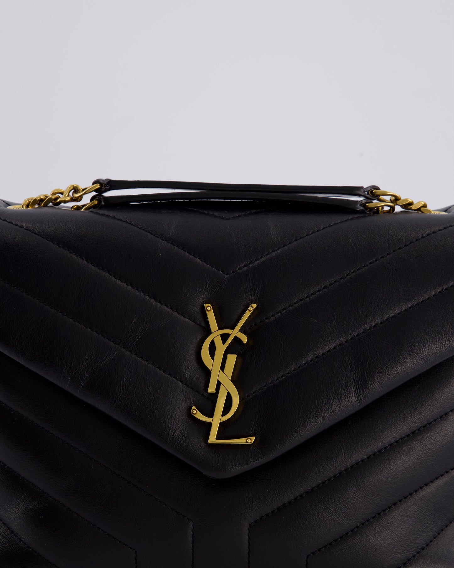Saint Laurent Small Black Loulou Bag in Calfskin Leather with Gold Hardware