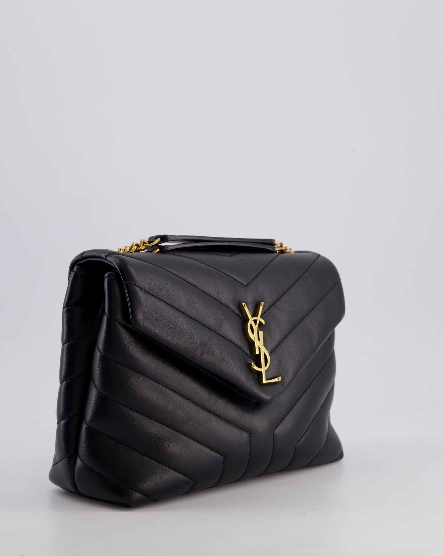 Saint Laurent Small Black Loulou Bag in Calfskin Leather with Gold Hardware