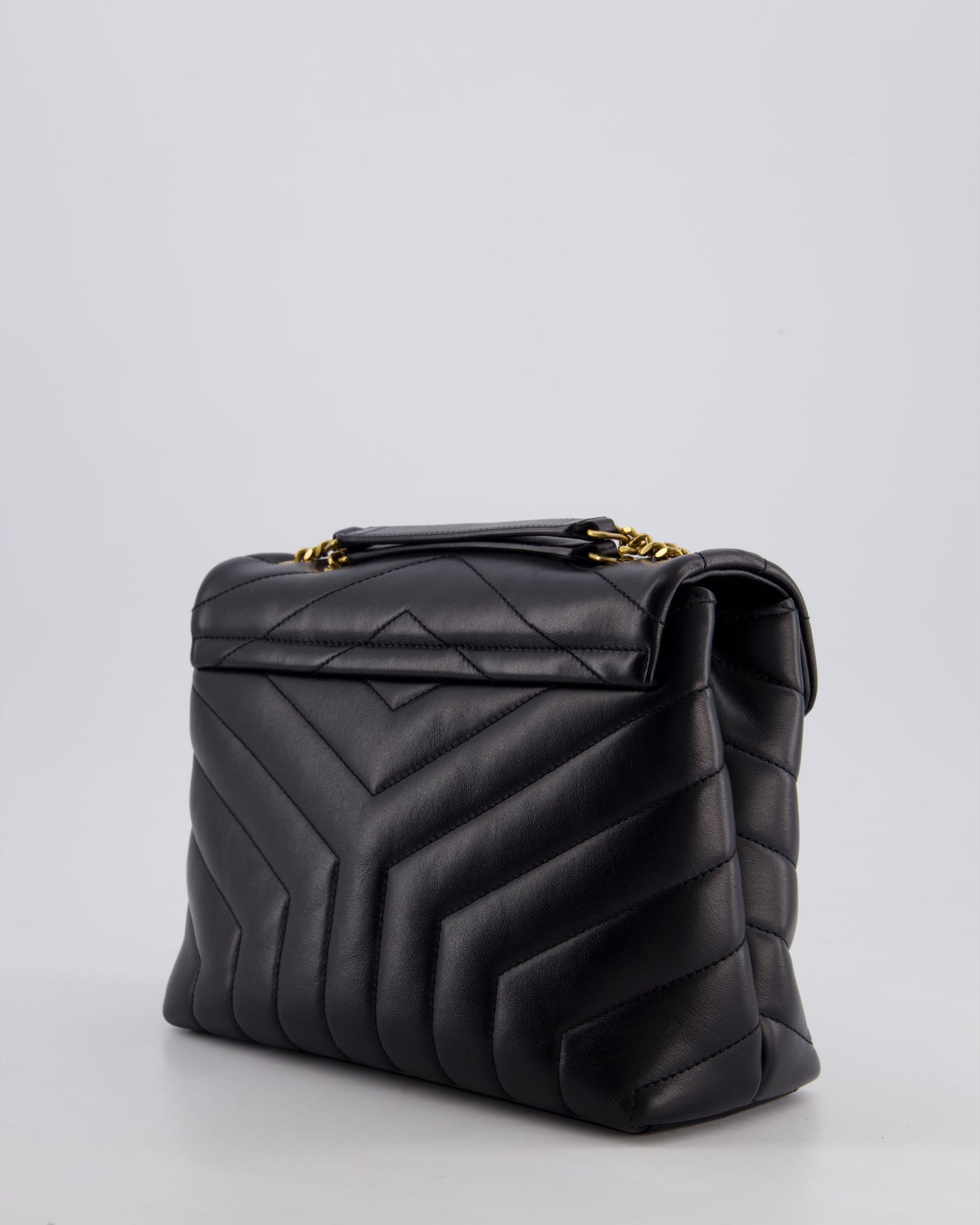 Saint Laurent Small Black Loulou Bag in Calfskin Leather with Gold Hardware