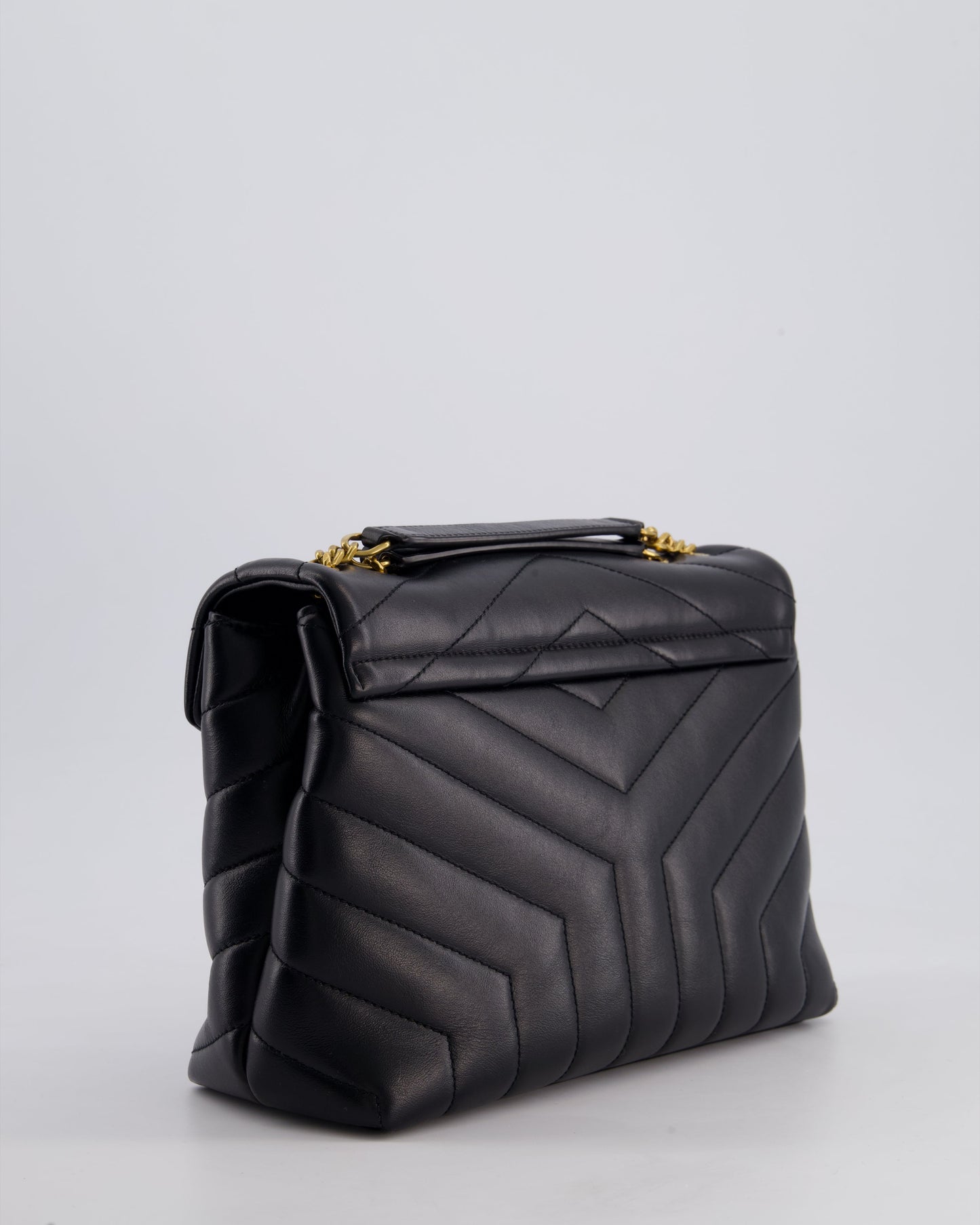 Saint Laurent Small Black Loulou Bag in Calfskin Leather with Gold Hardware