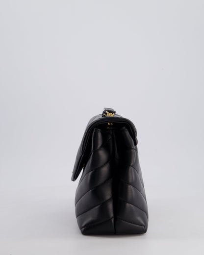 Saint Laurent Small Black Loulou Bag in Calfskin Leather with Gold Hardware