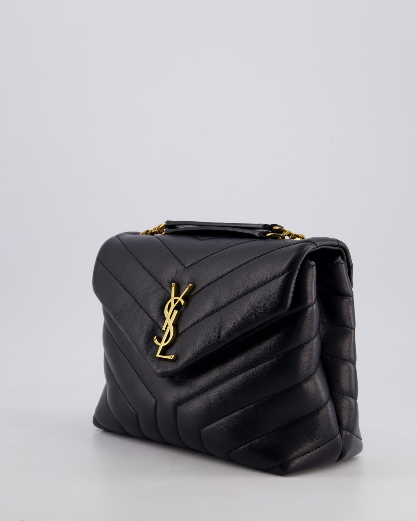 Saint Laurent Small Black Loulou Bag in Calfskin Leather with Gold Hardware