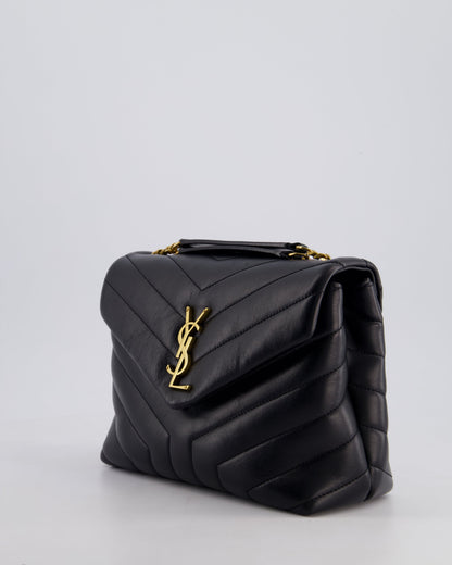 Saint Laurent Small Black Loulou Bag in Calfskin Leather with Gold Hardware