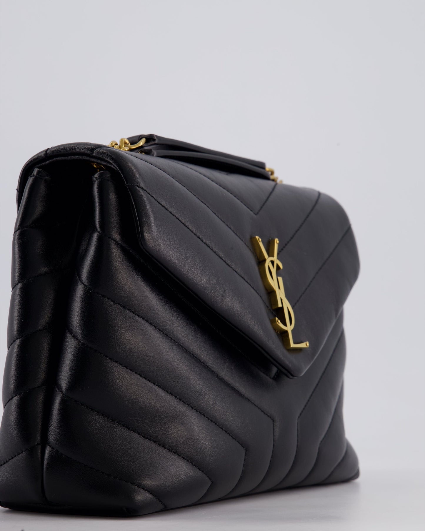 Saint Laurent Small Black Loulou Bag in Calfskin Leather with Gold Hardware