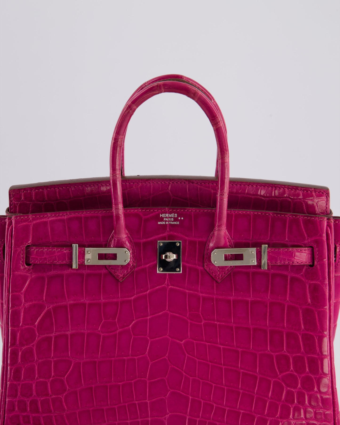 *RARE* Hermès Birkin 25cm Retourne Bag in Rose Scheherezade Niloticus Porosus with Palladium Hardware