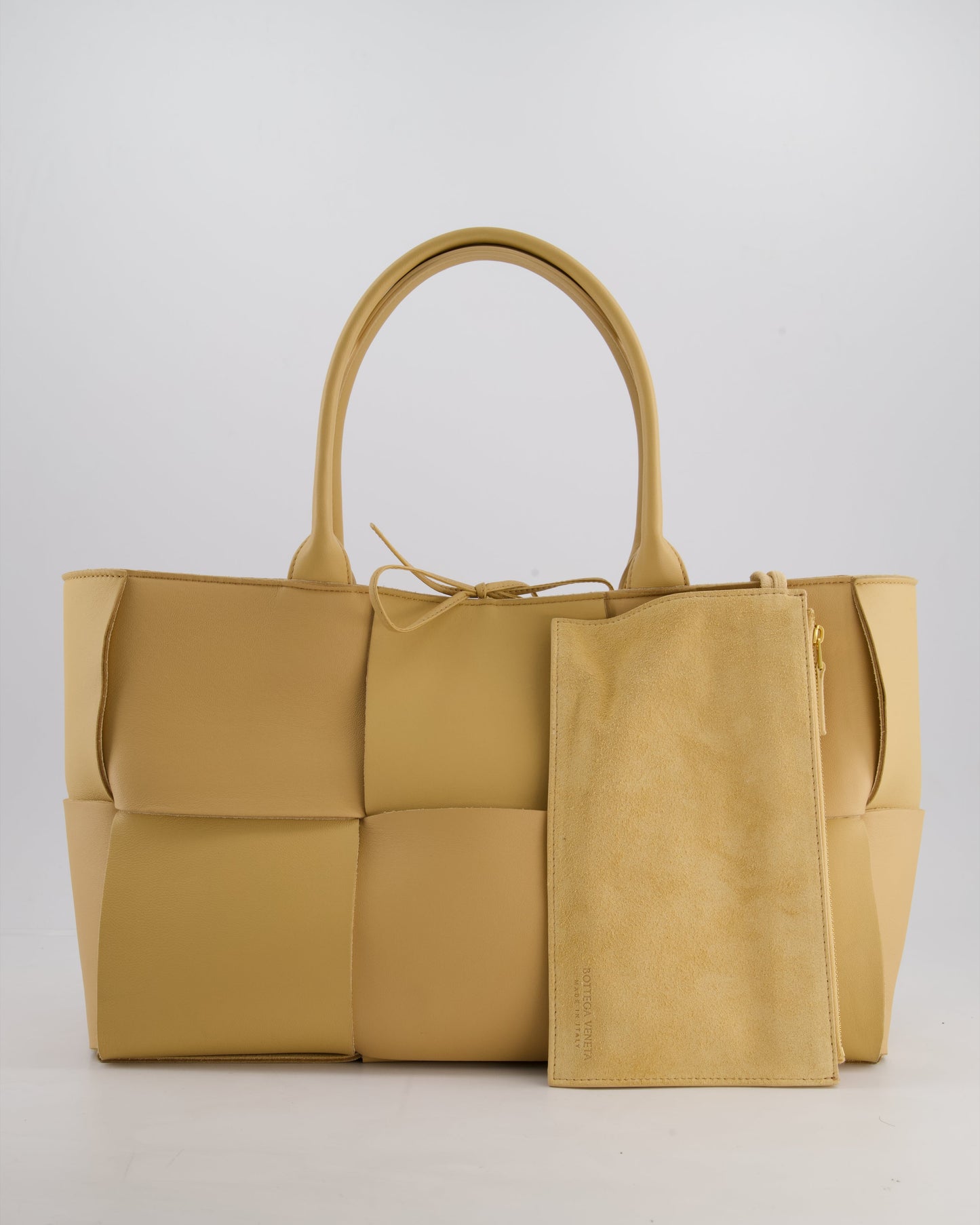 Bottega Veneta Beige Medium Intrecciato Arco Bag in Calfskin Leather with Pouch