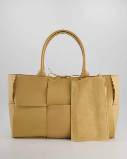 Bottega Veneta Beige Medium Intrecciato Arco Bag in Calfskin Leather with Pouch