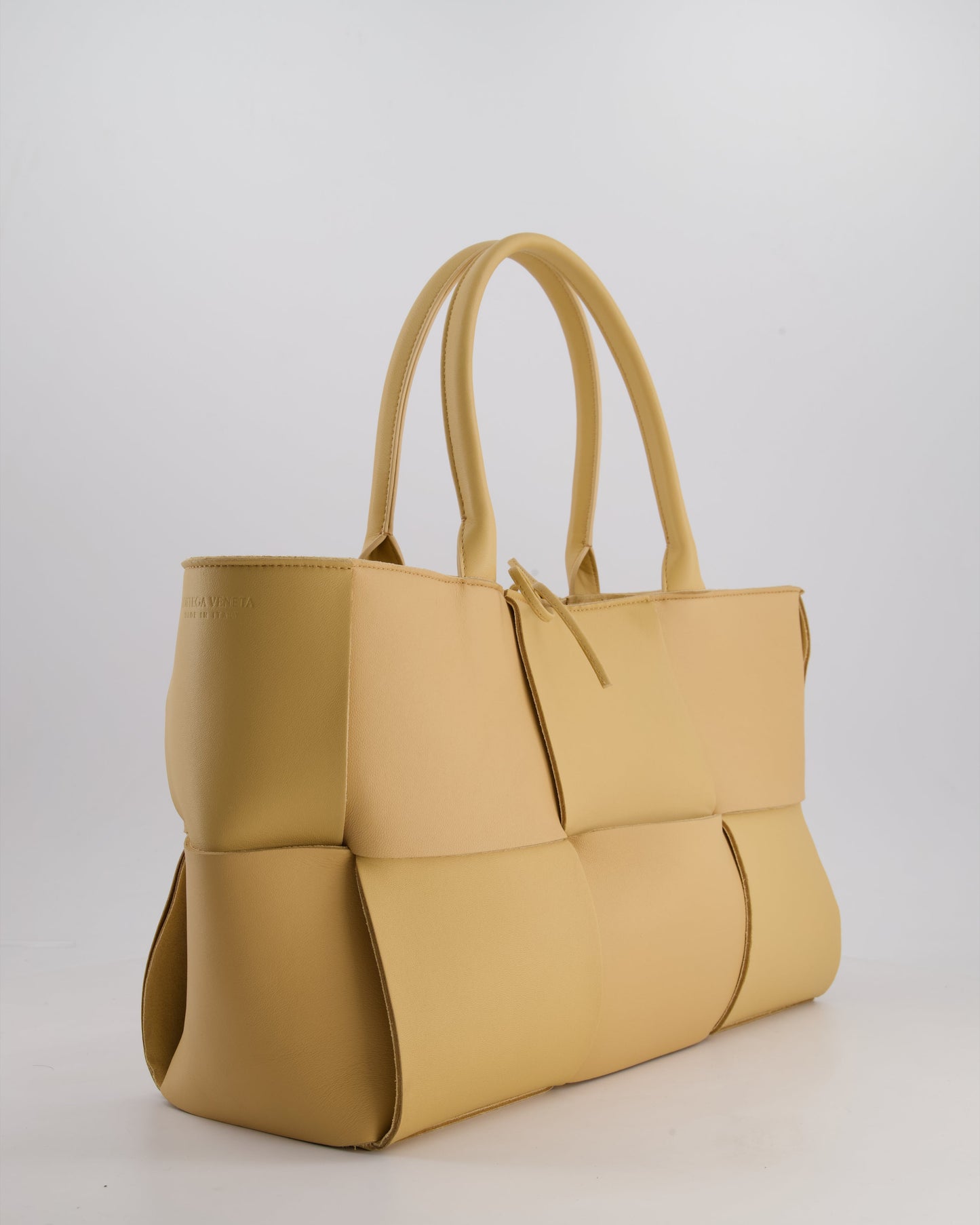 Bottega Veneta Beige Medium Intrecciato Arco Bag in Calfskin Leather with Pouch