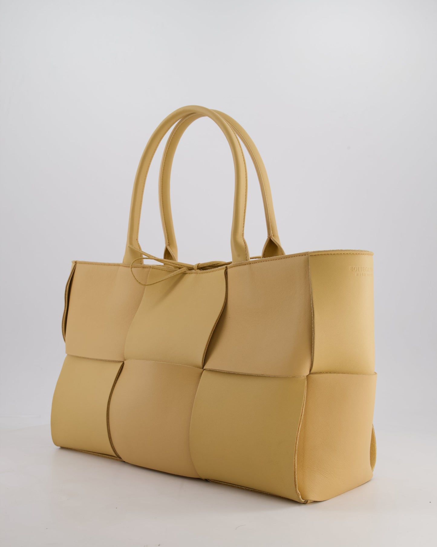 Bottega Veneta Beige Medium Intrecciato Arco Bag in Calfskin Leather with Pouch