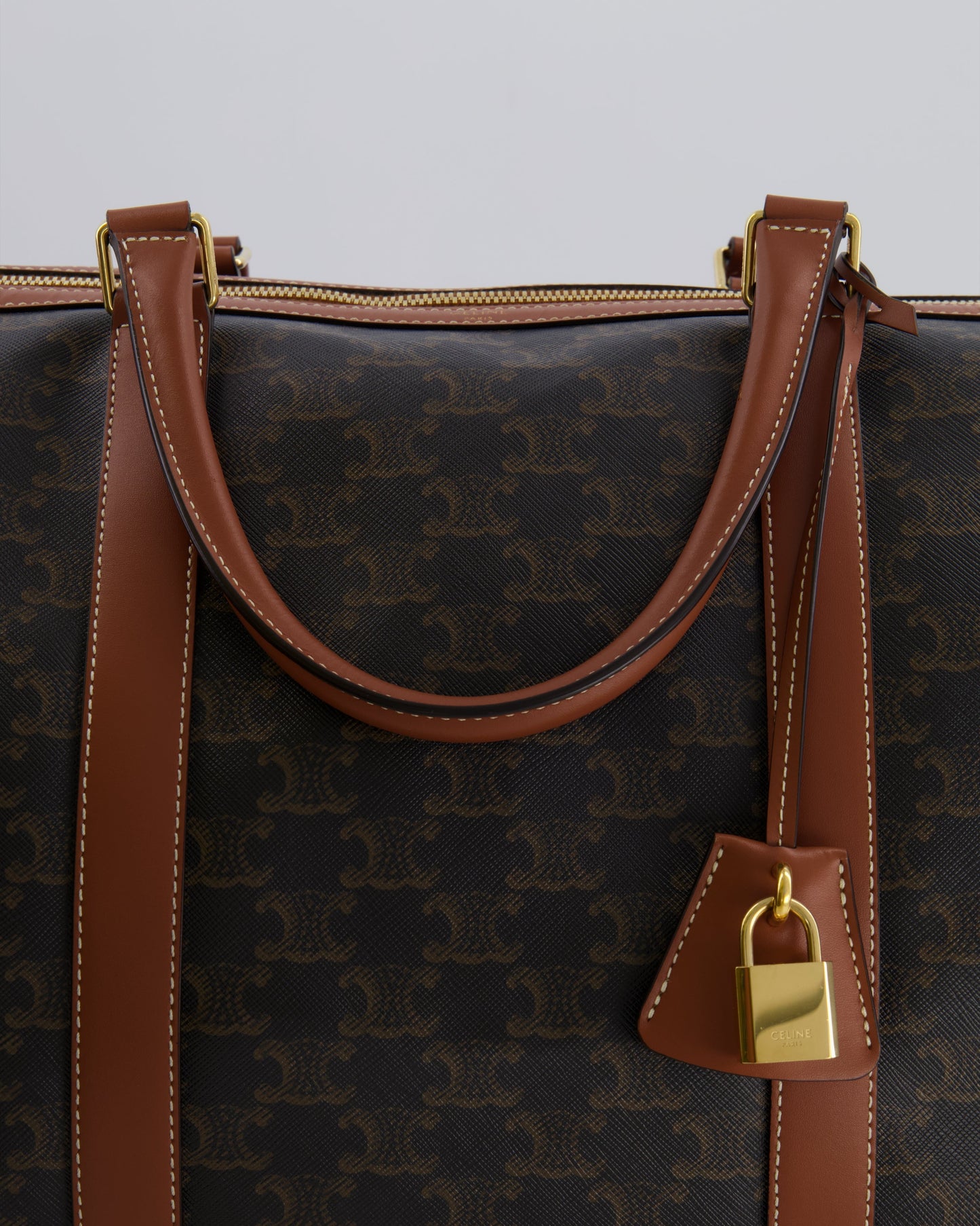 Céline Brown Triomphe Large Travel Bag in Canvas and Calfskin with Gold Hardware RRP £1,950