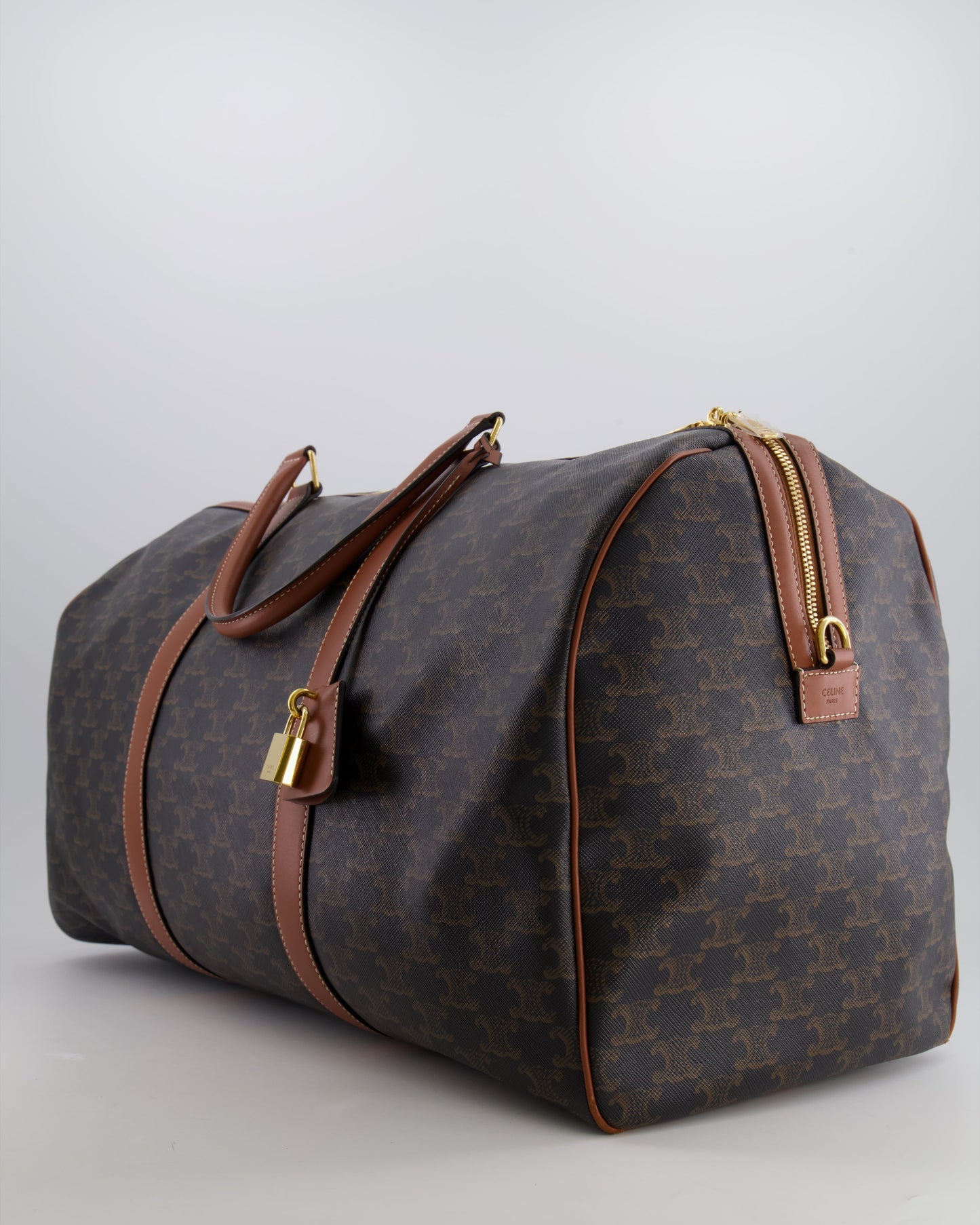 Céline Brown Triomphe Large Travel Bag in Canvas and Calfskin with Gold Hardware RRP £1,950