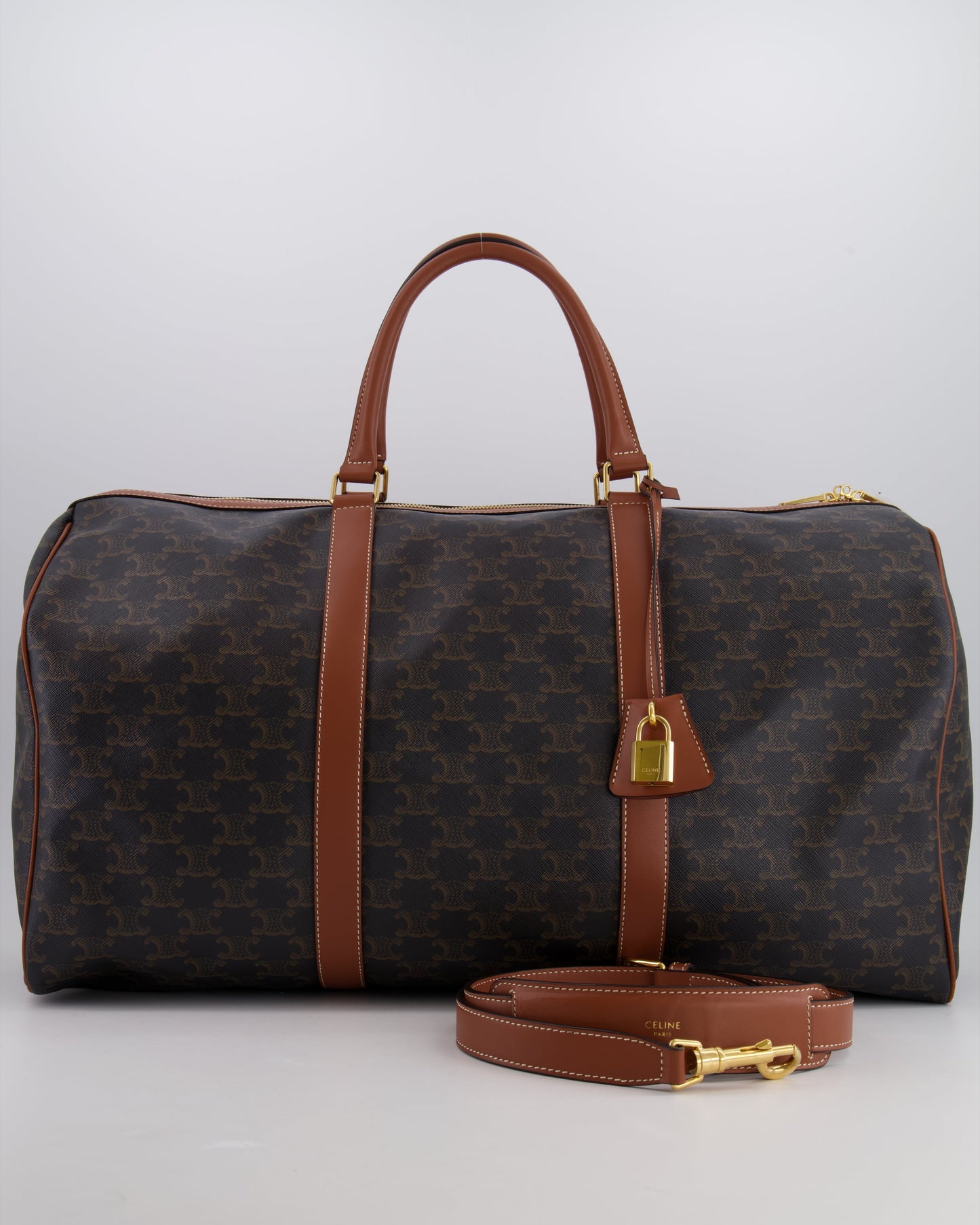 Céline Brown Triomphe Large Travel Bag in Canvas and Calfskin with Gold Hardware RRP £1,950