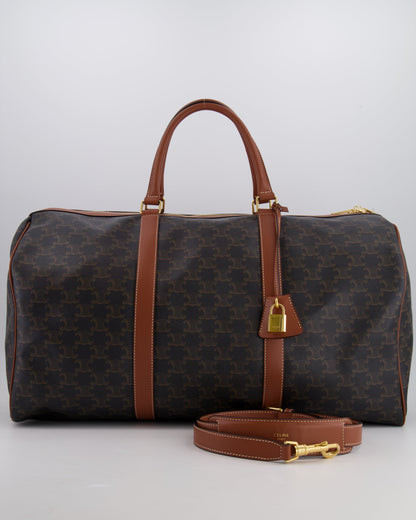 Céline Brown Triomphe Large Travel Bag in Canvas and Calfskin with Gold Hardware RRP £1,950