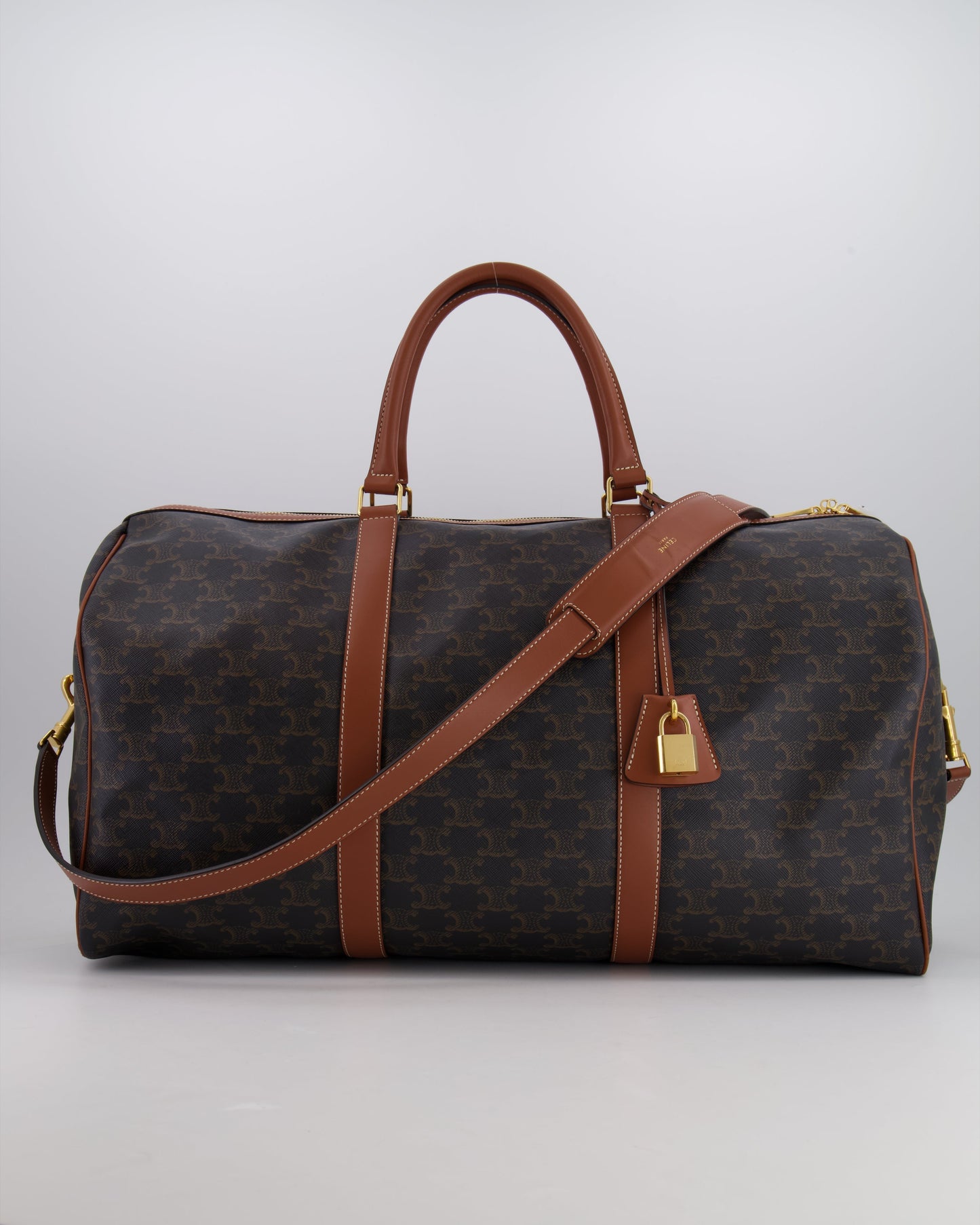 Céline Brown Triomphe Large Travel Bag in Canvas and Calfskin with Gold Hardware RRP £1,950