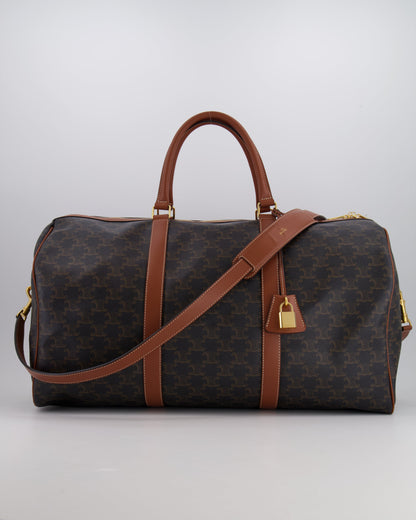 Céline Brown Triomphe Large Travel Bag in Canvas and Calfskin with Gold Hardware RRP £1,950