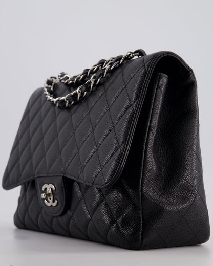 Chanel Black Jumbo Classic Single Flap Bag in Caviar Leather with Silver Hardware
