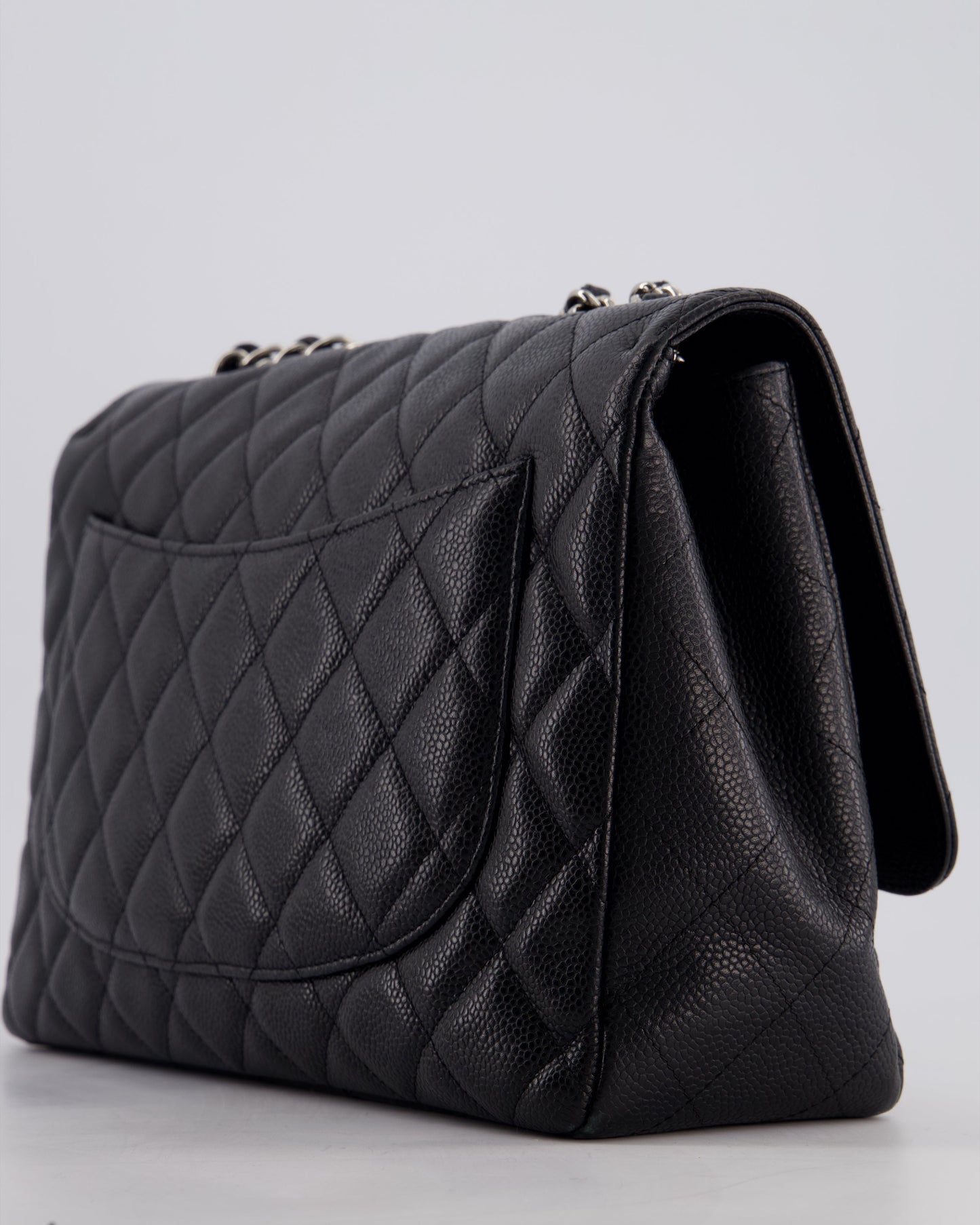 Chanel Black Jumbo Classic Single Flap Bag in Caviar Leather with Silver Hardware