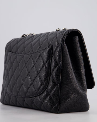 Chanel Black Jumbo Classic Single Flap Bag in Caviar Leather with Silver Hardware