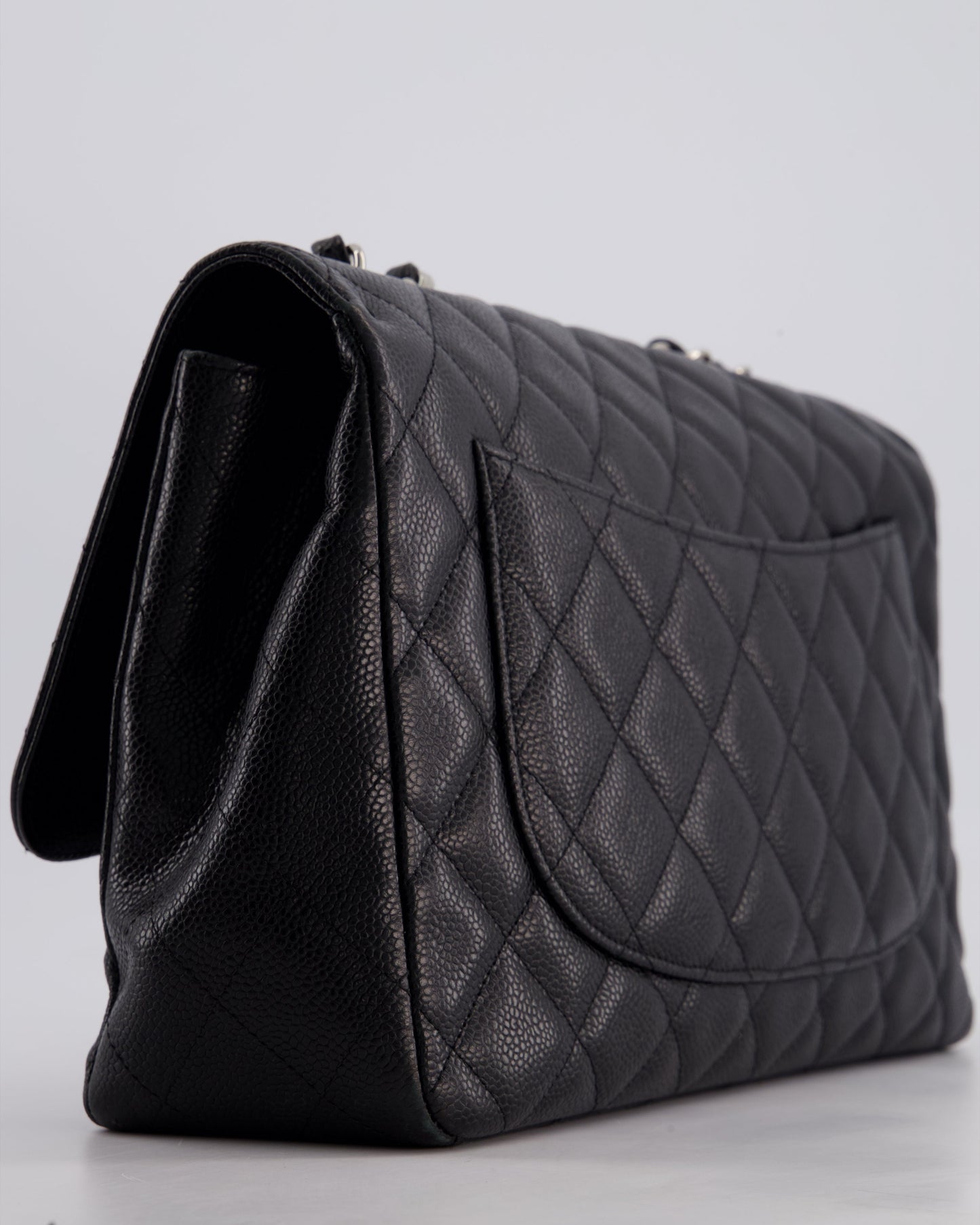 Chanel Black Jumbo Classic Single Flap Bag in Caviar Leather with Silver Hardware