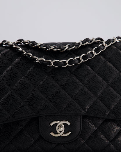 Chanel Black Jumbo Classic Single Flap Bag in Caviar Leather with Silver Hardware