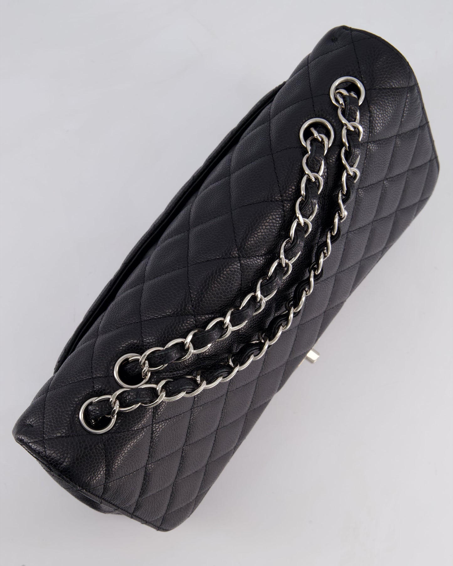 Chanel Black Jumbo Classic Single Flap Bag in Caviar Leather with Silver Hardware
