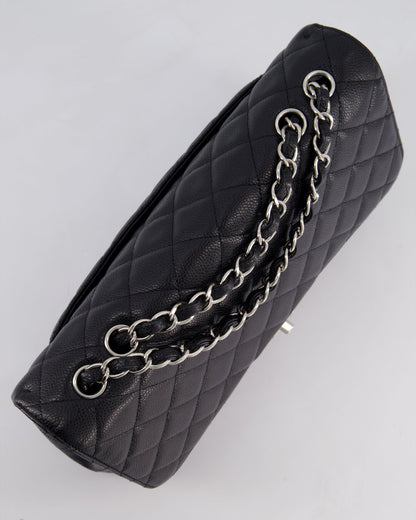 Chanel Black Jumbo Classic Single Flap Bag in Caviar Leather with Silver Hardware