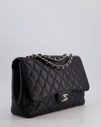 Chanel Black Jumbo Classic Single Flap Bag in Caviar Leather with Silver Hardware