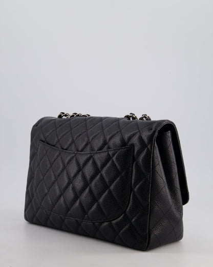 Chanel Black Jumbo Classic Single Flap Bag in Caviar Leather with Silver Hardware