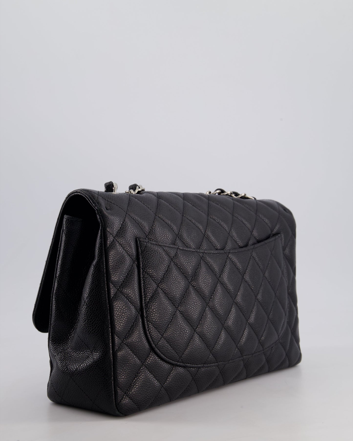 Chanel Black Jumbo Classic Single Flap Bag in Caviar Leather with Silver Hardware