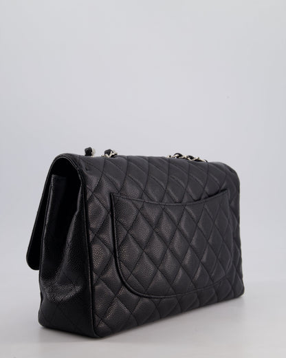 Chanel Black Jumbo Classic Single Flap Bag in Caviar Leather with Silver Hardware