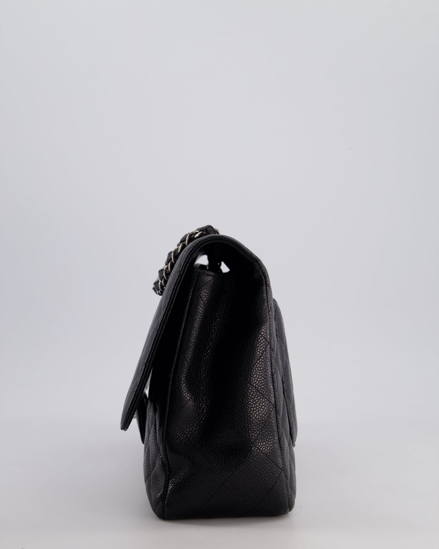Chanel Black Jumbo Classic Single Flap Bag in Caviar Leather with Silver Hardware