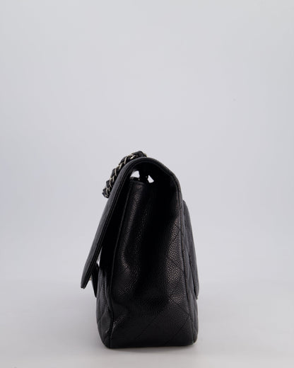 Chanel Black Jumbo Classic Single Flap Bag in Caviar Leather with Silver Hardware