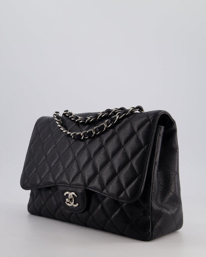 Chanel Black Jumbo Classic Single Flap Bag in Caviar Leather with Silver Hardware