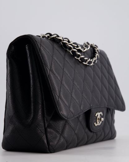 Chanel Black Jumbo Classic Single Flap Bag in Caviar Leather with Silver Hardware