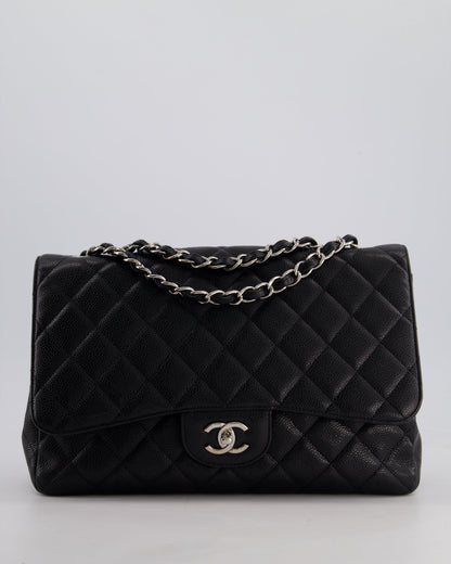 Chanel Black Jumbo Classic Single Flap Bag in Caviar Leather with Silver Hardware