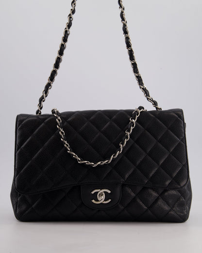 Chanel Black Jumbo Classic Single Flap Bag in Caviar Leather with Silver Hardware