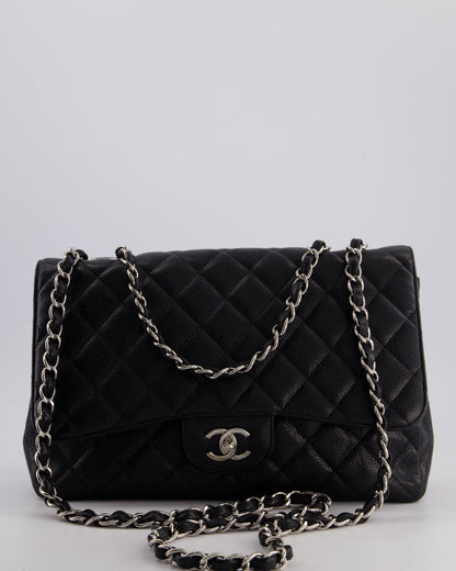Chanel Black Jumbo Classic Single Flap Bag in Caviar Leather with Silver Hardware