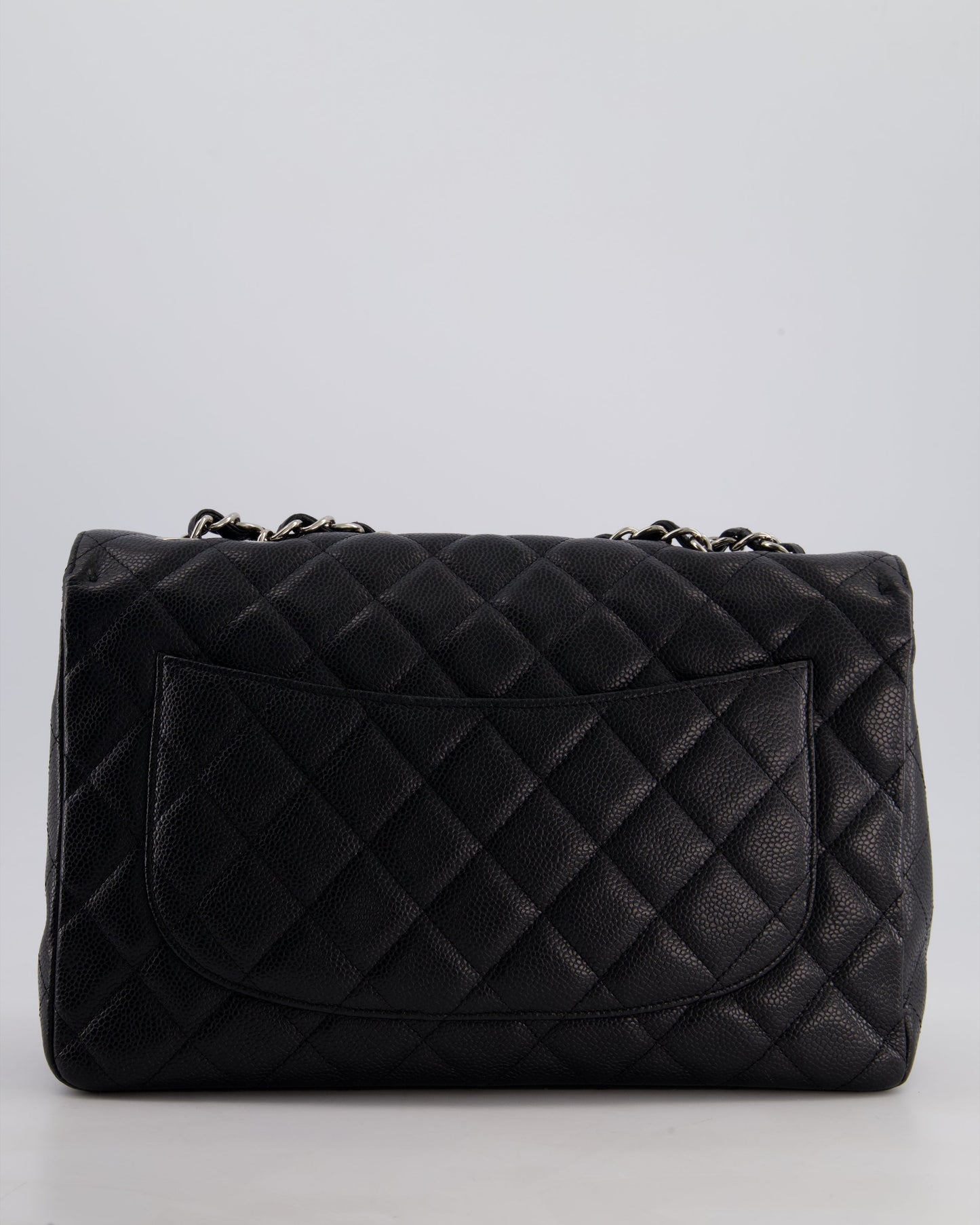 Chanel Black Jumbo Classic Single Flap Bag in Caviar Leather with Silver Hardware