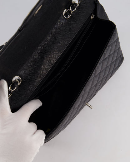 Chanel Black Jumbo Classic Single Flap Bag in Caviar Leather with Silver Hardware