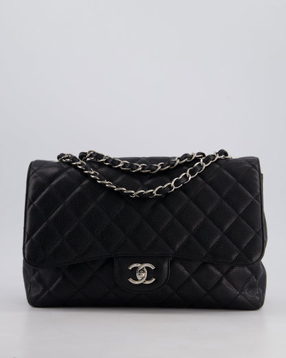 Chanel Black Jumbo Classic Single Flap Bag in Caviar Leather with Silver Hardware