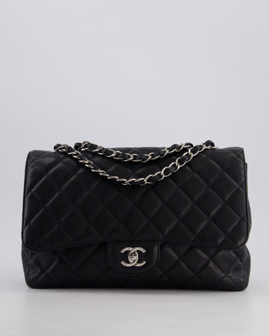 Chanel Black Jumbo Classic Single Flap Bag in Caviar Leather with Silver Hardware