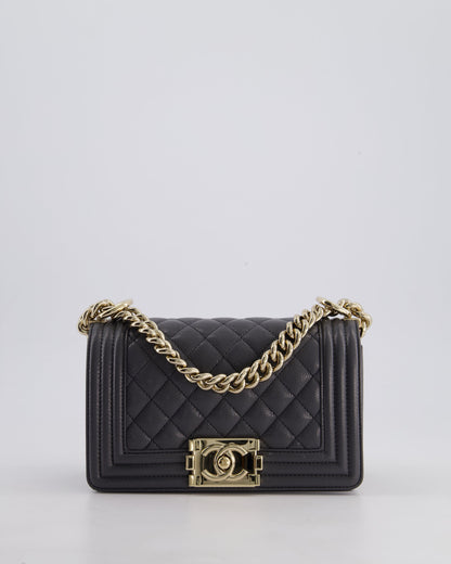 *HOT* Chanel Stone Grey Small Boy Bag in Caviar Leather with Champagne Gold Hardware