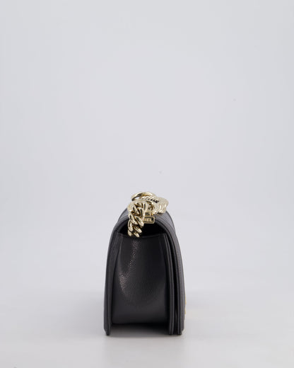 *HOT* Chanel Stone Grey Small Boy Bag in Caviar Leather with Champagne Gold Hardware