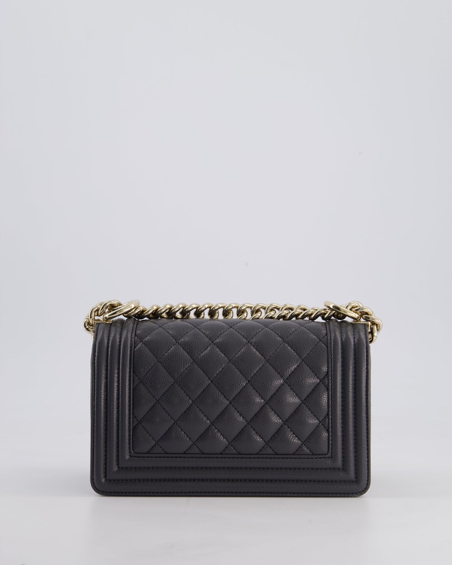 *HOT* Chanel Stone Grey Small Boy Bag in Caviar Leather with Champagne Gold Hardware