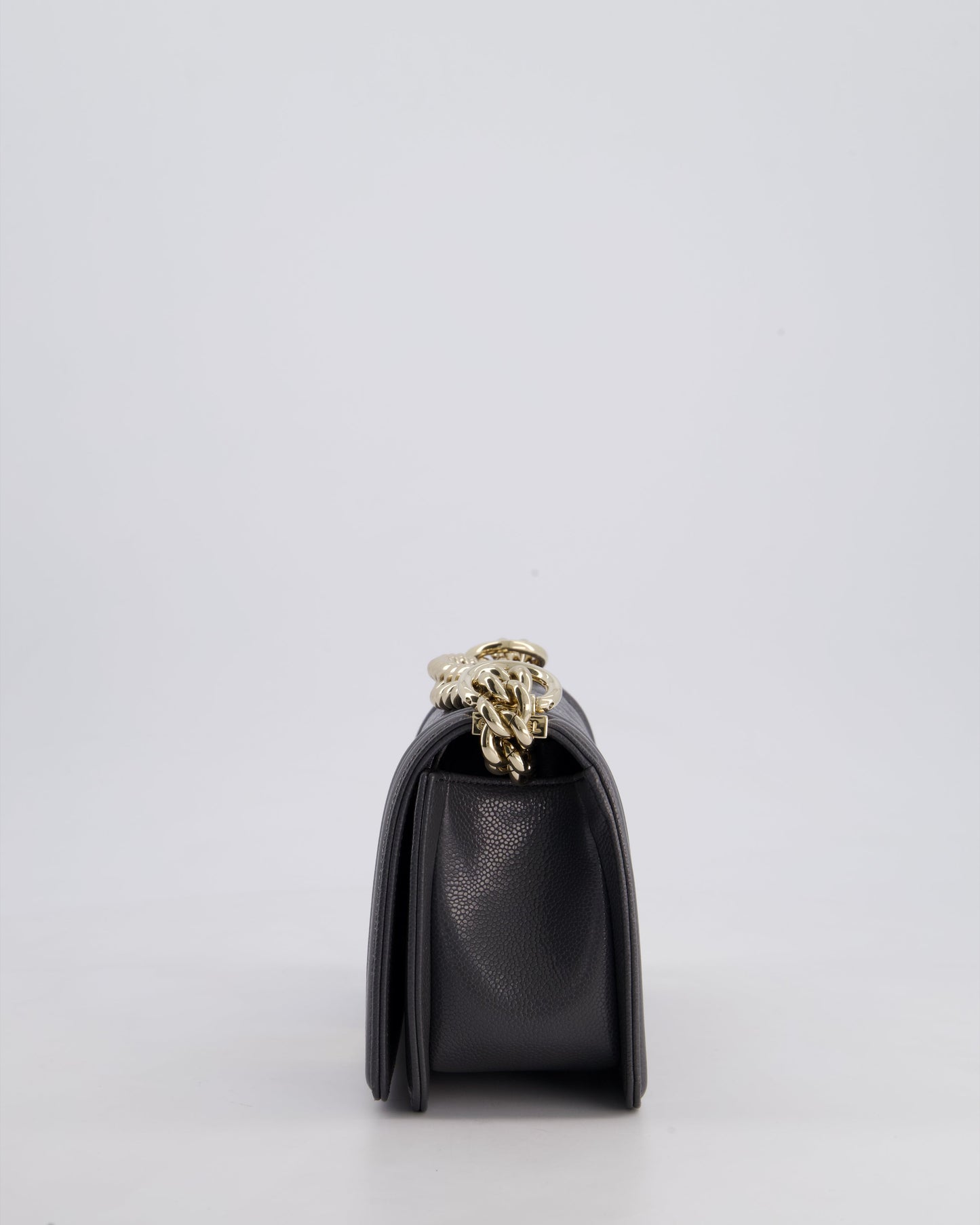 *HOT* Chanel Stone Grey Small Boy Bag in Caviar Leather with Champagne Gold Hardware