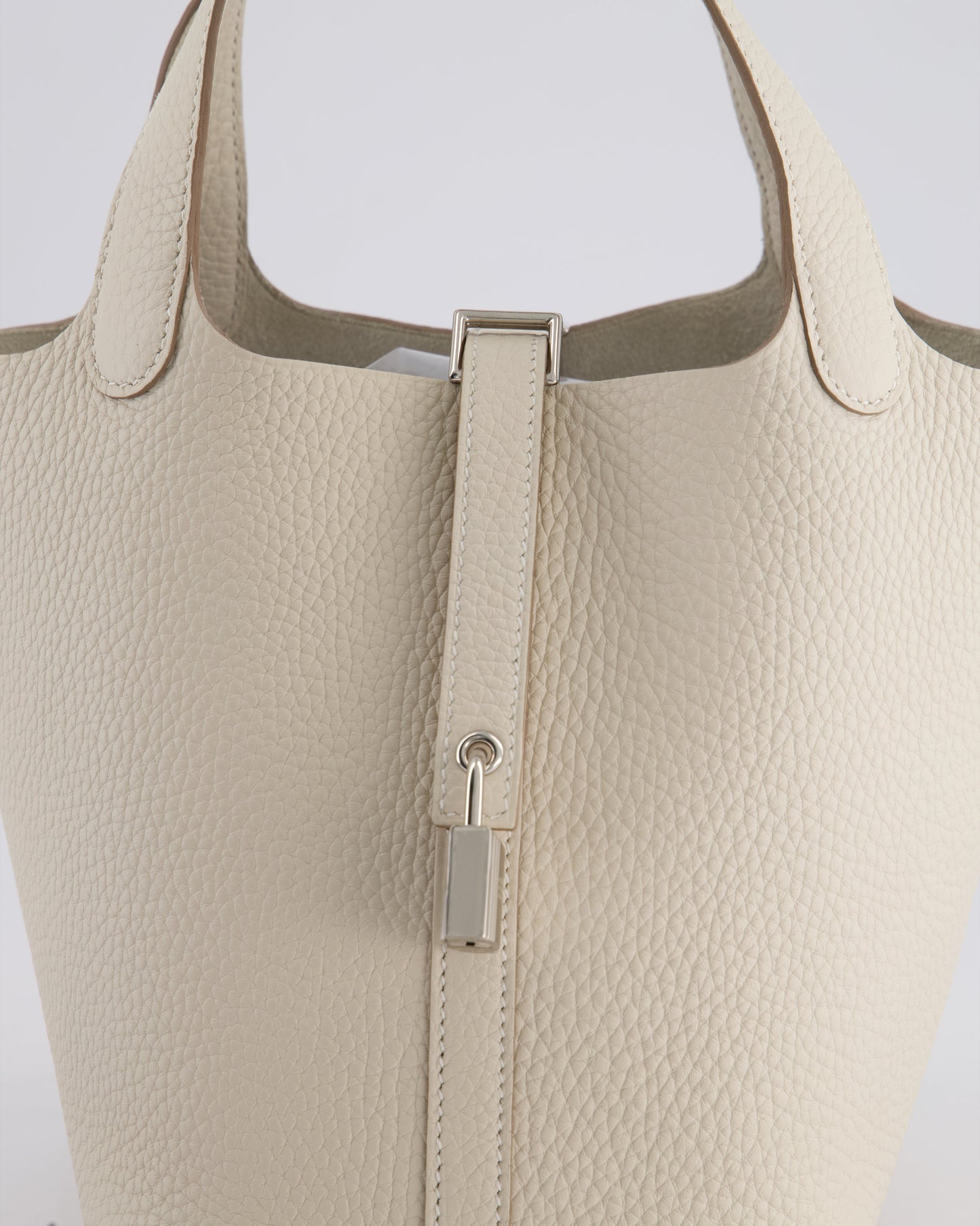 *HOT* Hermès Picotin Lock Bag 18cm in Craie Clemence Leather with Palladium Hardware