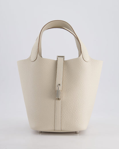 *HOT* Hermès Picotin Lock Bag 18cm in Craie Clemence Leather with Palladium Hardware