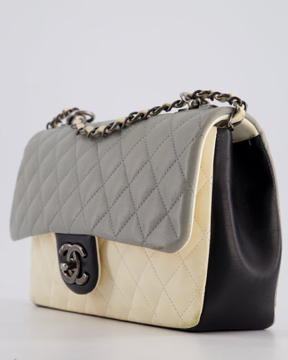 Chanel Beige Grey, White and Grey Timeless Medium Single Flap with Aged Ruthenium Hardware Bag