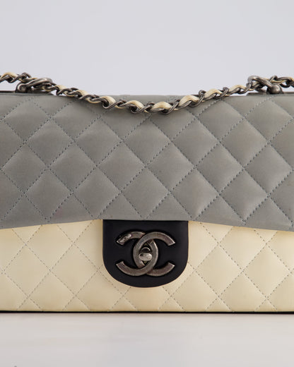 Chanel Beige Grey, White and Grey Timeless Medium Single Flap with Aged Ruthenium Hardware Bag